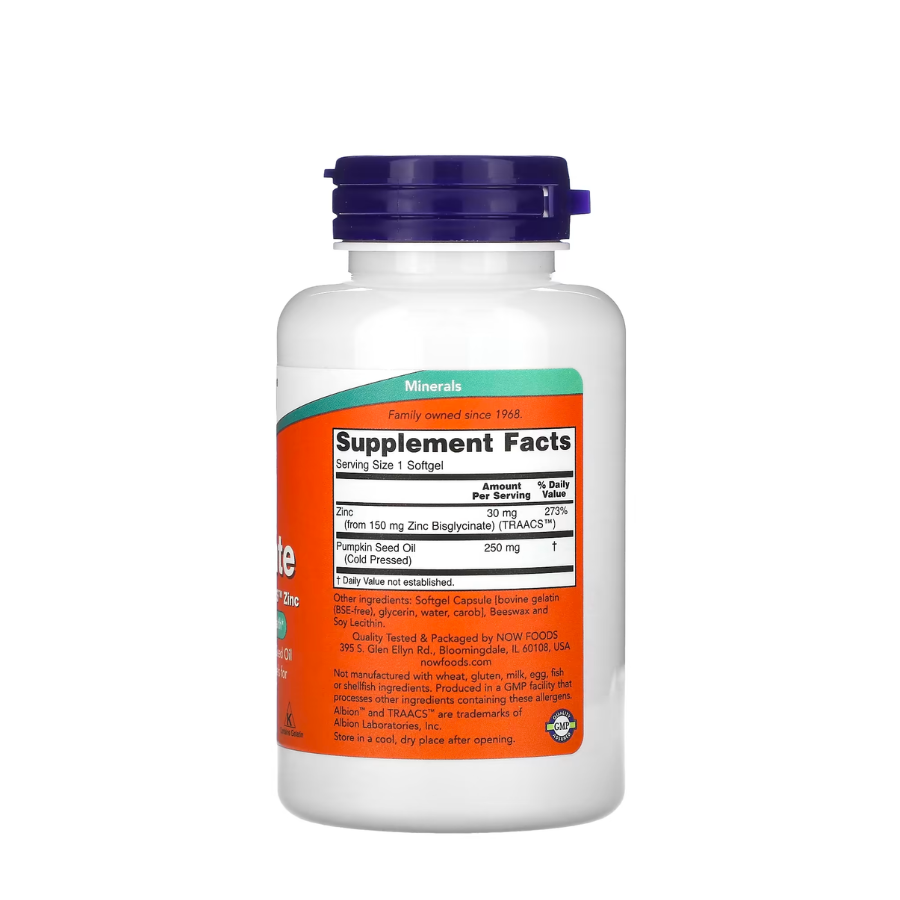 Now Glicinato de Zinc 30mg Cápsulas x120