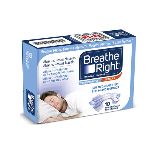 Tiras Nasales Transparentes Breathe Right Tamaño Grande x10